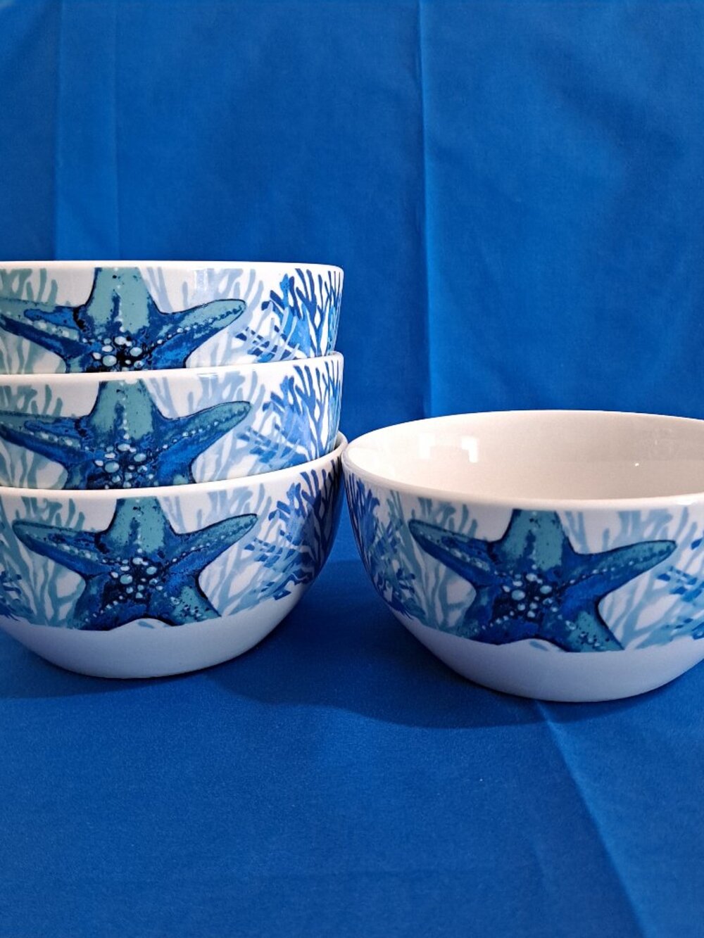 Set 4 Royal Norfolk SHORE LIVING 5 1/2" Soup BOWLS Cereal Sea Shells Starfish Oc